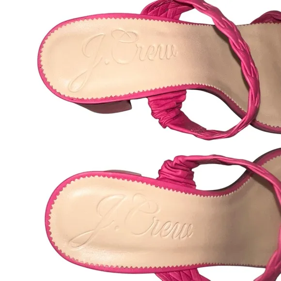 NEW J. Crew Lucie Braided Strap Pink Italian Leather Block Heel Sandal 9.5