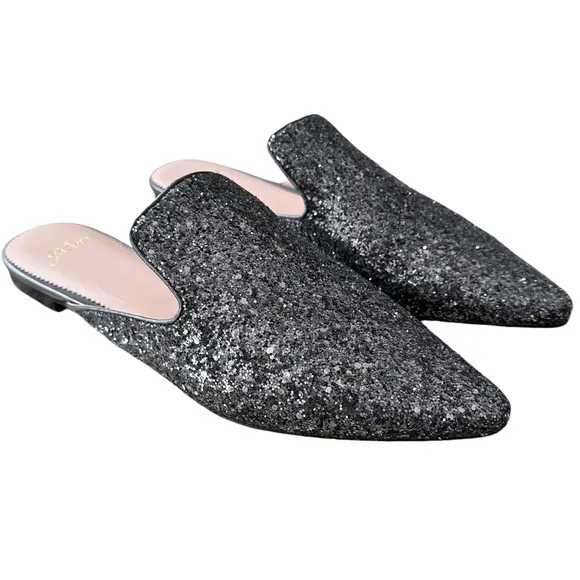 New J. Crew Pointed Toe Mule Slides in Gray Glitter Size 10.5