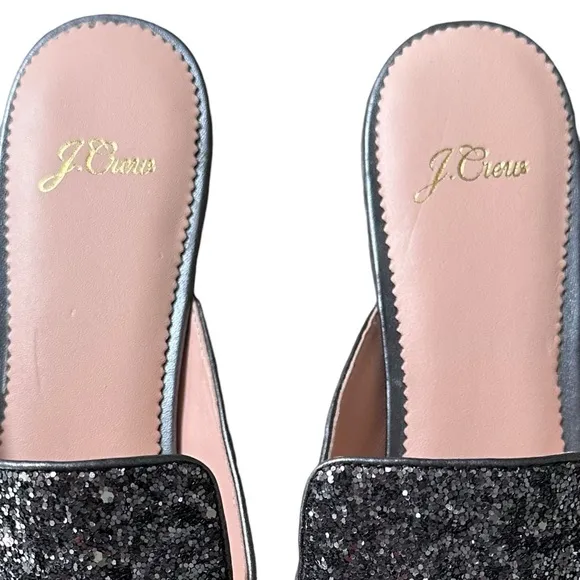 New J. Crew Pointed Toe Mule Slides in Gray Glitter Size 10.5