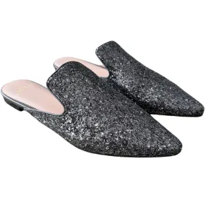 New J. Crew Pointed Toe Mule Slides in Gray Glitter Size 10.5