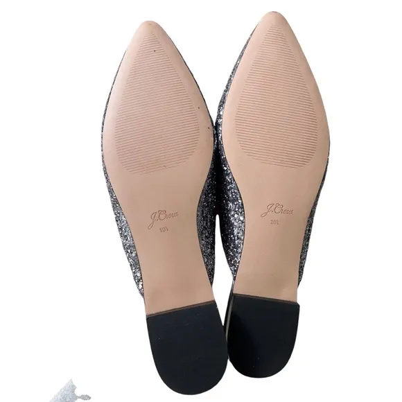 New J. Crew Pointed Toe Mule Slides in Gray Glitter Size 10.5