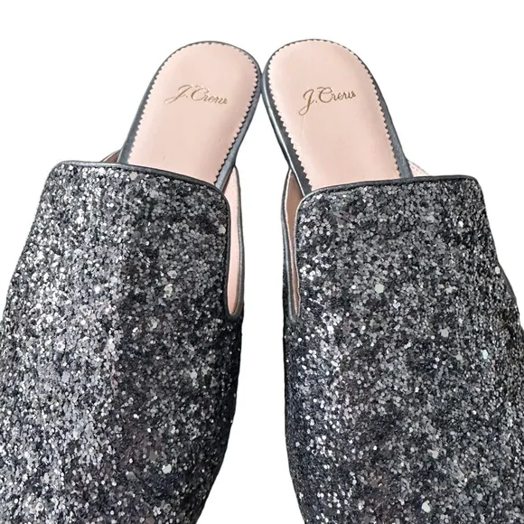 New J. Crew Pointed Toe Mule Slides in Gray Glitter Size 10.5