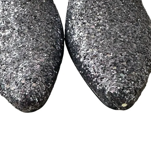 New J. Crew Pointed Toe Mule Slides in Gray Glitter Size 10.5