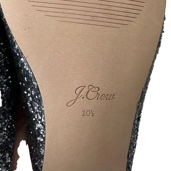 New J. Crew Pointed Toe Mule Slides in Gray Glitter Size 10.5