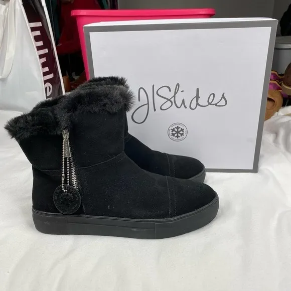 New J/Slides Women's Alistar High-Top Faux-Fur Bootie Sneakers Zipper Closure10M