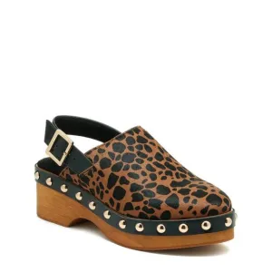 NEW KELSI DAGGER Warehouse Clogs Slingback Leopard Buckle Heel Size 9.5