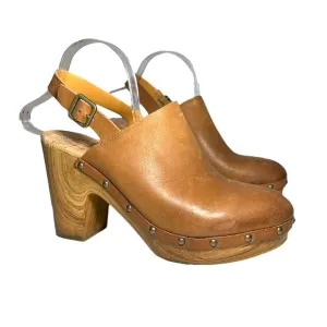NEW Kork-Ease Brown Burnished Leather Platform Slingback Block Heel Clogs sz 11