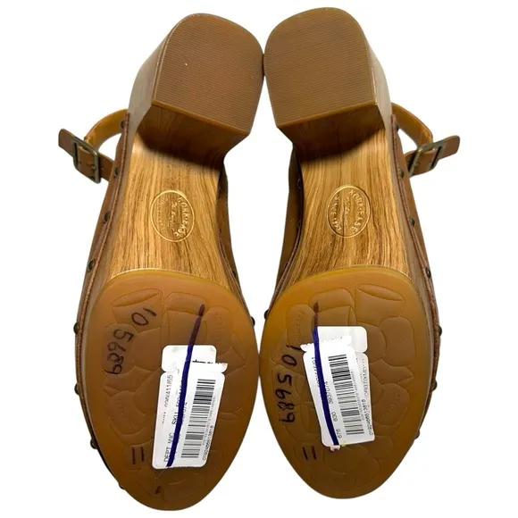 NEW Kork-Ease Brown Burnished Leather Platform Slingback Block Heel Clogs sz 11