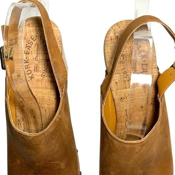 NEW Kork-Ease Brown Burnished Leather Platform Slingback Block Heel Clogs sz 11