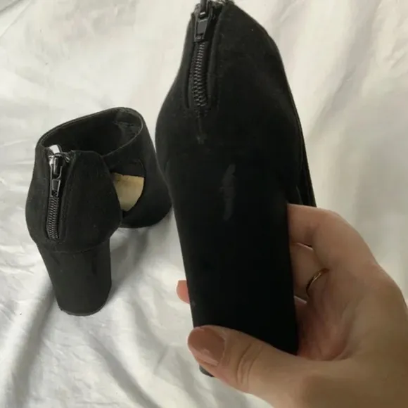 New Look UK Suede Black Block Heel Open Boots 8.5 size