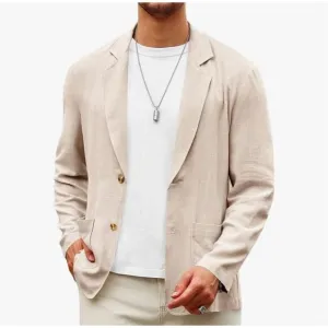 NEW Mens Casual Linen Blazer 2 Button Slim Fit Lightweight Sport Coat L