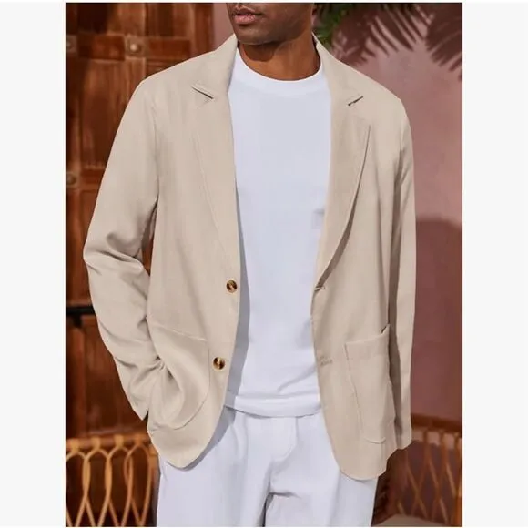 NEW Mens Casual Linen Blazer 2 Button Slim Fit Lightweight Sport Coat L