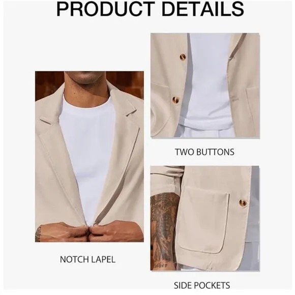 NEW Mens Casual Linen Blazer 2 Button Slim Fit Lightweight Sport Coat L