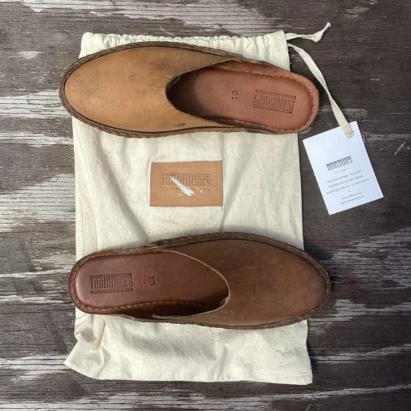 NEW Mohinders Women's Heritage Solid Slides walnut LEATHER flats SHOES 10
