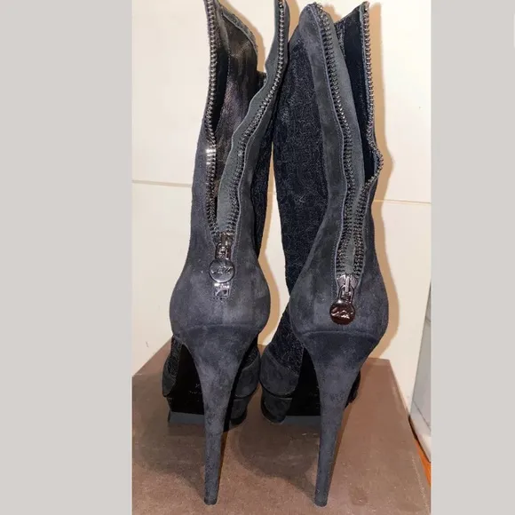 New Nando Muzi Suede Lace Heels Open Toe Boots, 9