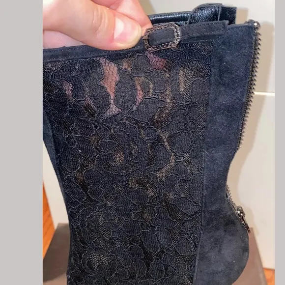 New Nando Muzi Suede Lace Heels Open Toe Boots, 9