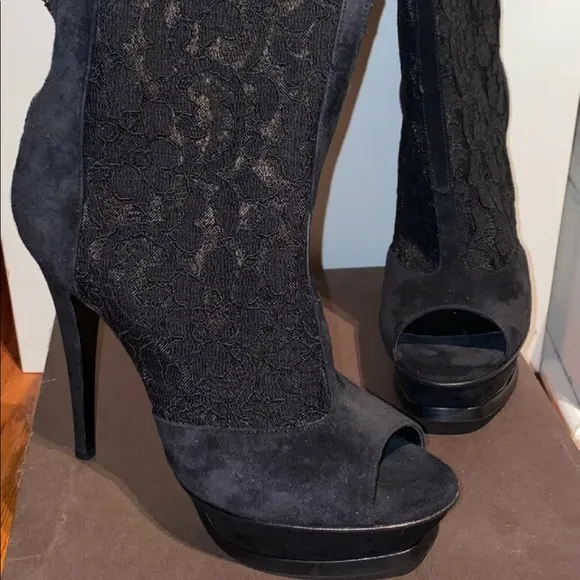New Nando Muzi Suede Lace Heels Open Toe Boots, 9