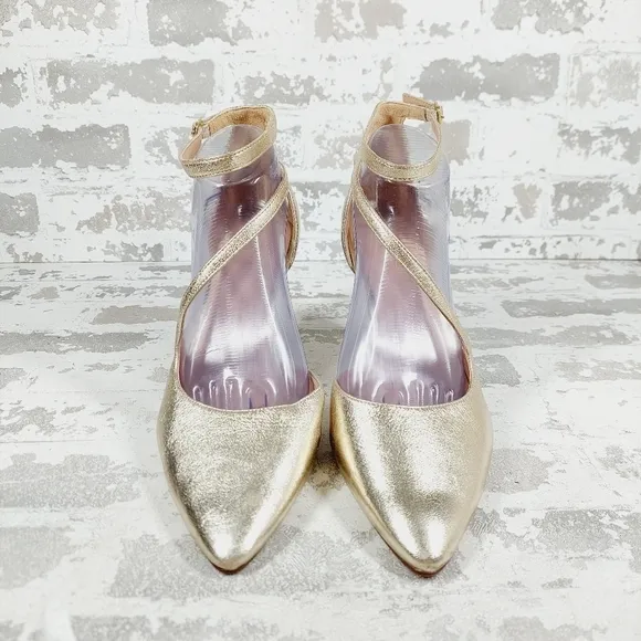 New Naturalizer 27 Edit Abilyn Wide Gold Leather Pointed Toe Heels K711