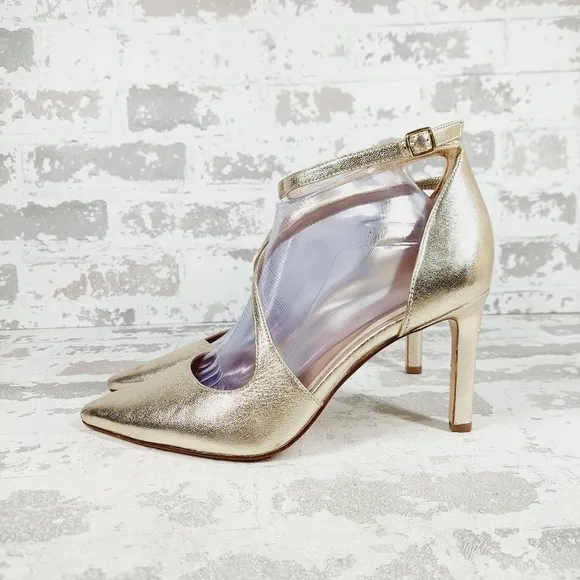 New Naturalizer 27 Edit Abilyn Wide Gold Leather Pointed Toe Heels K711