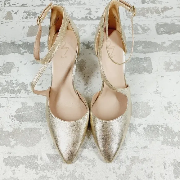 New Naturalizer 27 Edit Abilyn Wide Gold Leather Pointed Toe Heels K711
