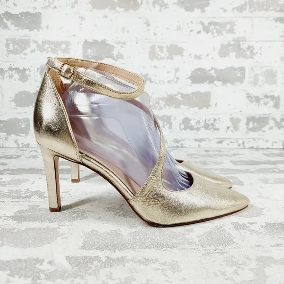 New Naturalizer 27 Edit Abilyn Wide Gold Leather Pointed Toe Heels K711