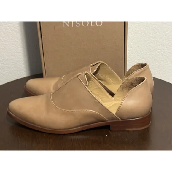 New NISOLO Emma d'Orsay Oxfords In Almond Beige Size 8.5 Luxury Sustainable