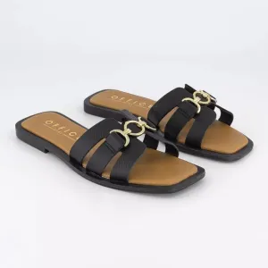 new OFFICE Salvador Gold Trim Slides  Leather Upper and LINING! 2T7