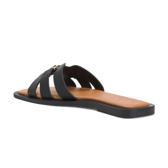 new OFFICE Salvador Gold Trim Slides  Leather Upper and LINING! 2T7