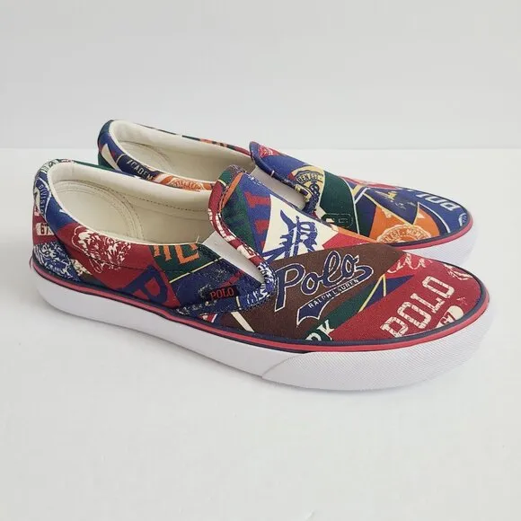 NEW Polo Ralph Lauren Keaton Collegiate Pep Rally Canvas Slip On Shoes Size 9