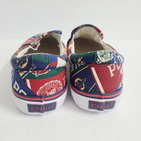 NEW Polo Ralph Lauren Keaton Collegiate Pep Rally Canvas Slip On Shoes Size 9