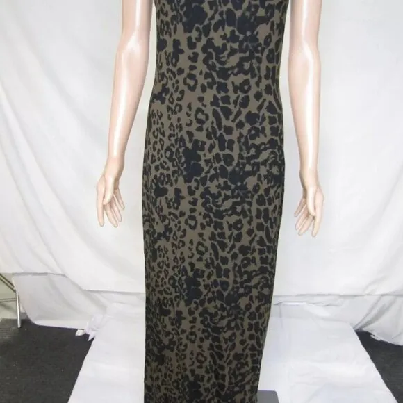 NEW REFORMATION Womens Elise Jersey Knit Slip Dress Tana Print Black/Brown Sz M