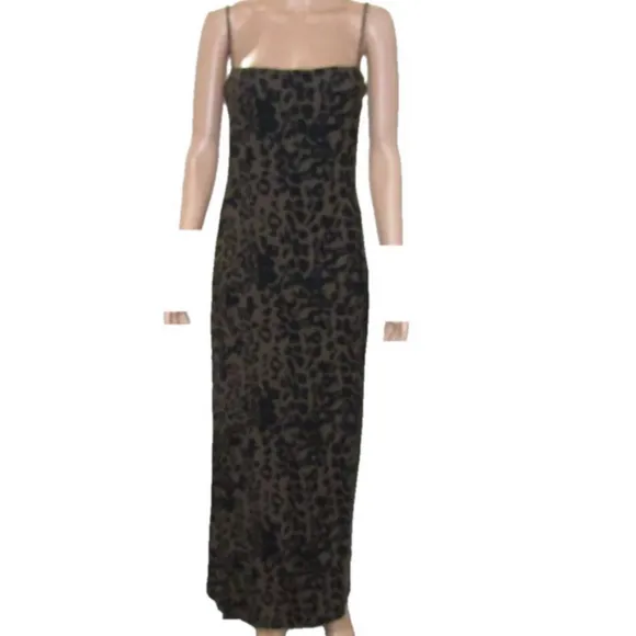NEW REFORMATION Womens Elise Jersey Knit Slip Dress Tana Print Black/Brown Sz M
