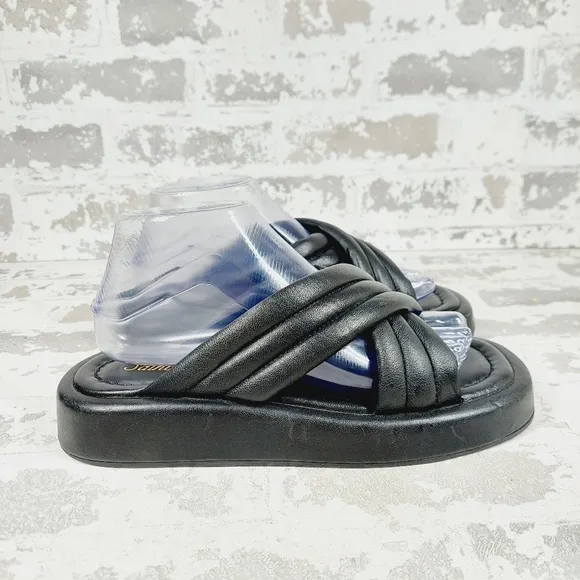 New Saint G Rhianna Black Cross-over Strap Slip On Slides  K285