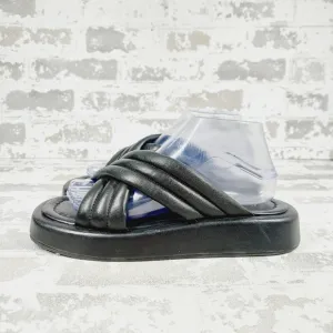 New Saint G Rhianna Black Cross-over Strap Slip On Slides  K285