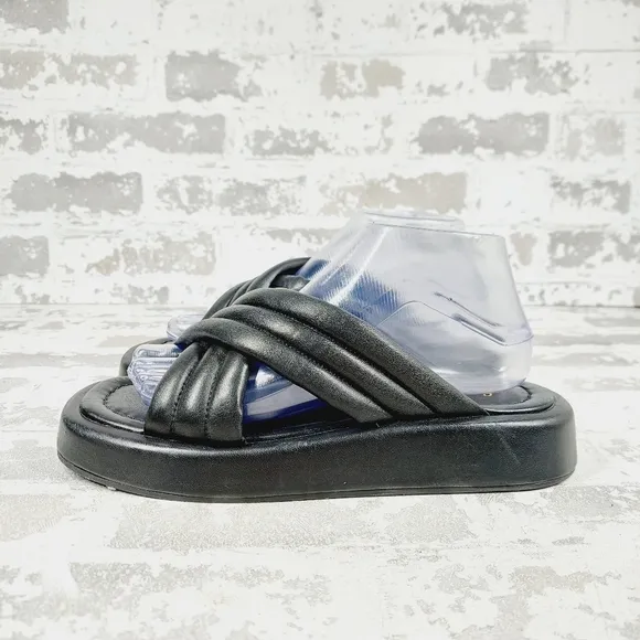 New Saint G Rhianna Black Cross-over Strap Slip On Slides  K285