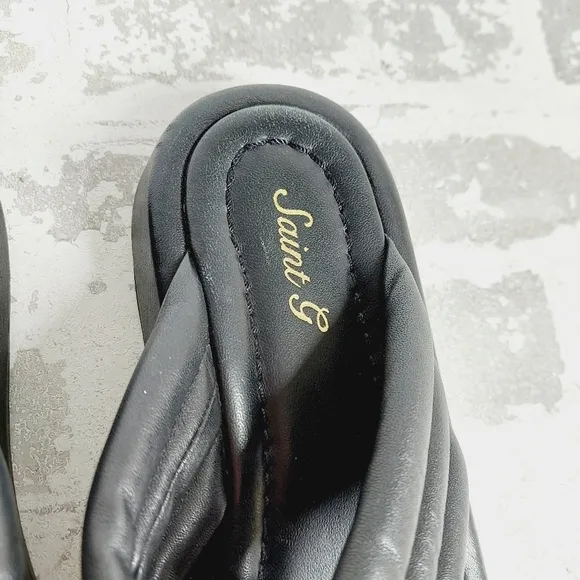 New Saint G Rhianna Black Cross-over Strap Slip On Slides  K285