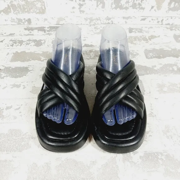 New Saint G Rhianna Black Cross-over Strap Slip On Slides  K285