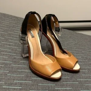 New Schutz Antando Color Block Leather Clear Heels Women 5.0 deadstock unique