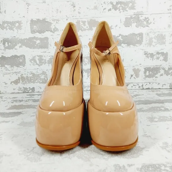 New Schutz Zayne New Pressego Tan Patent Leather Platform Mary Jane Pumps D1048