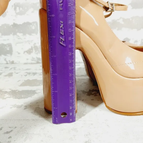New Schutz Zayne New Pressego Tan Patent Leather Platform Mary Jane Pumps D1048