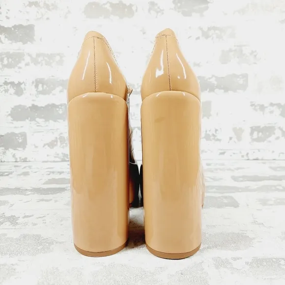 New Schutz Zayne New Pressego Tan Patent Leather Platform Mary Jane Pumps D1048