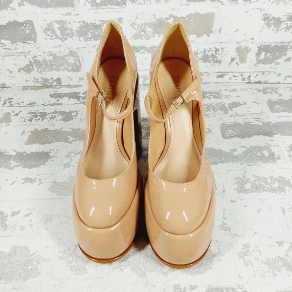 New Schutz Zayne New Pressego Tan Patent Leather Platform Mary Jane Pumps D1048