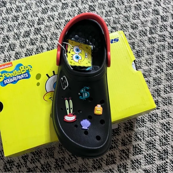 New Skechers Women's Foamies Spongebob Mr.Krabs Slip-ons Black/Red Size 6