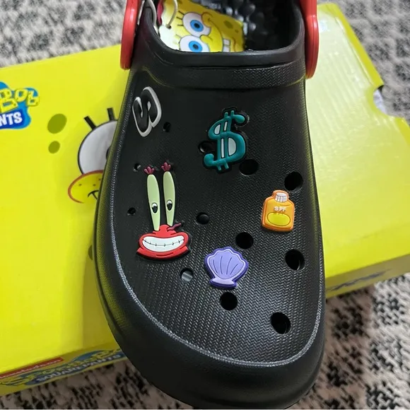 New Skechers Women's Foamies Spongebob Mr.Krabs Slip-ons Black/Red Size 6