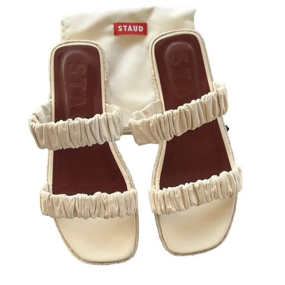NEW Staud Maya Ruched Espadrille Sandals Sz 11 Ivory