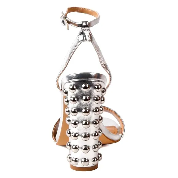 NEW STEVE MADDED ARIANNA SILVER STUDDED BLOCK HEEL SANDAL/HEELS