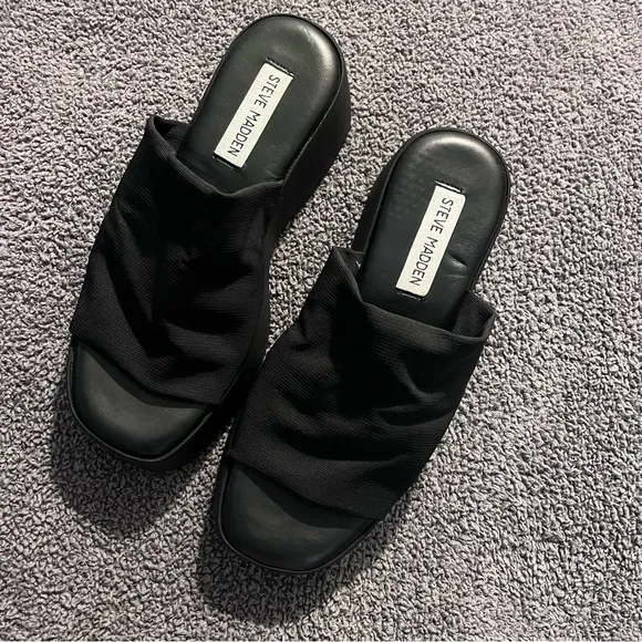 New Steve Madden Slinky 30 Black Y2K Style Platform Slides Size 7