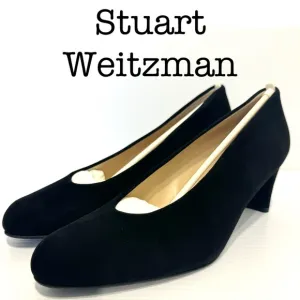 New Stuart Weitzman Chicpump Black Suede Square Toes Heels Size 8