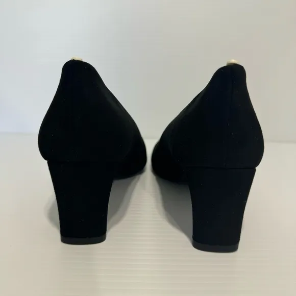 New Stuart Weitzman Chicpump Black Suede Square Toes Heels Size 8