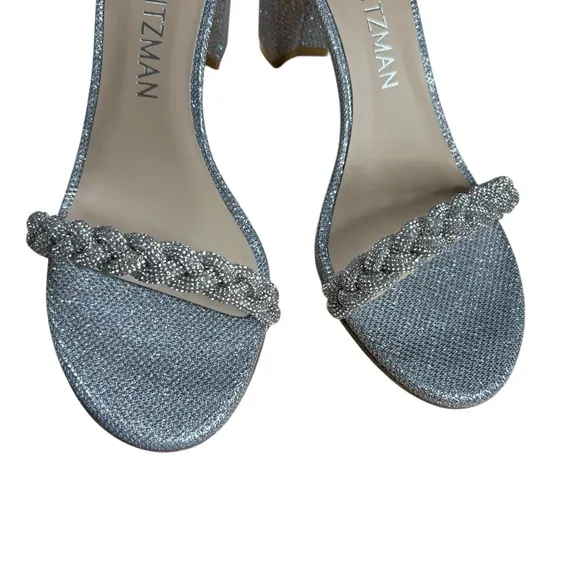 NEW Stuart Weitzman Nudist Curve 75 Block Silver Block Heels